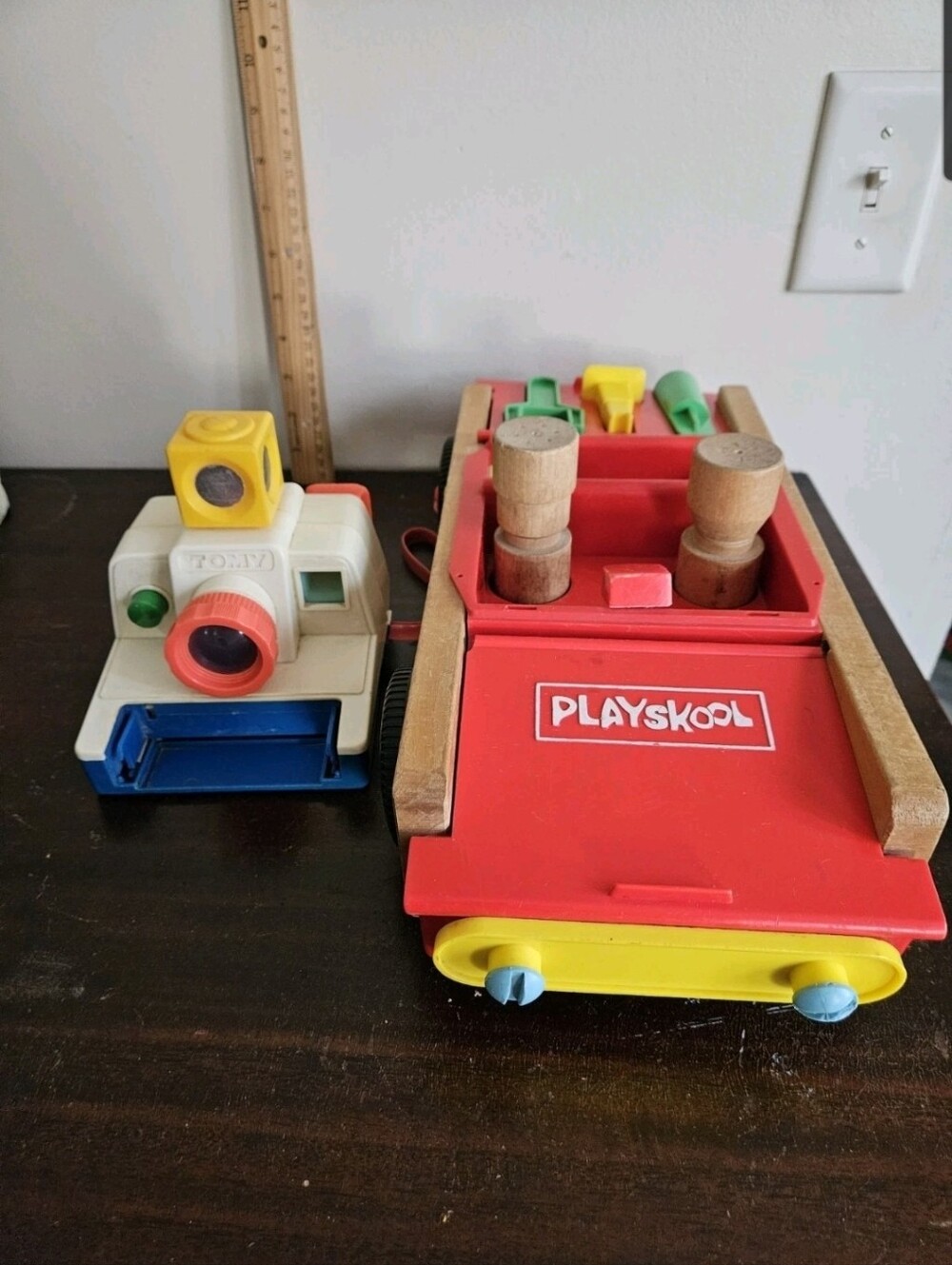 Vintage 1970s Toy Lot Playskool Wooden Take Apart Tool Truck W/ Original Tools!